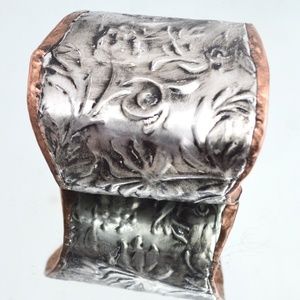 Rose Floral Silver Copper Embossed Gladiator Cuff